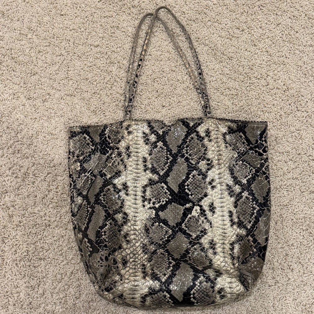 Carlos Falchi Black and Gray Snakeskin Tote